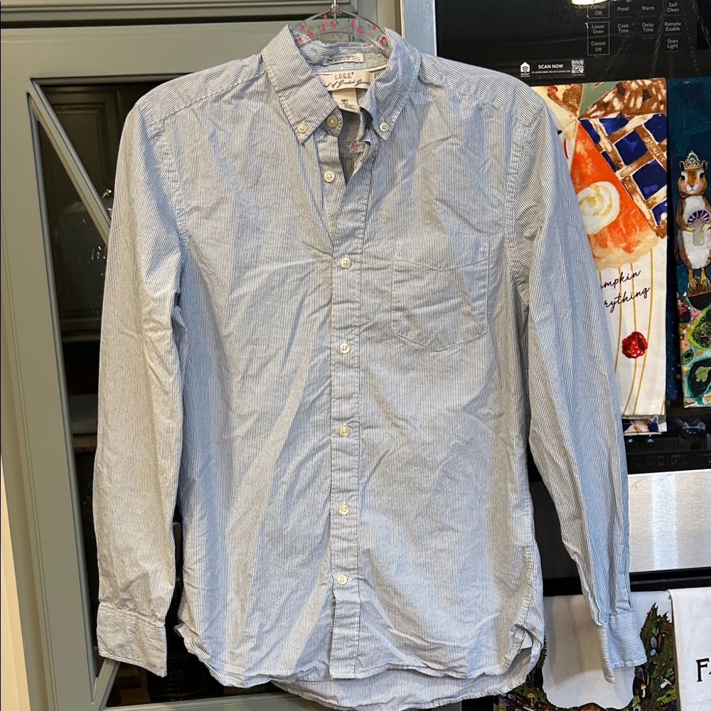 H&M Light Blue Striped Cotton Oversized Button-Down Shirt Small